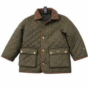 Polo Ralph Lauren Boys 4T Quilted Barn Jacket Olive Green Corduroy Trim Coat